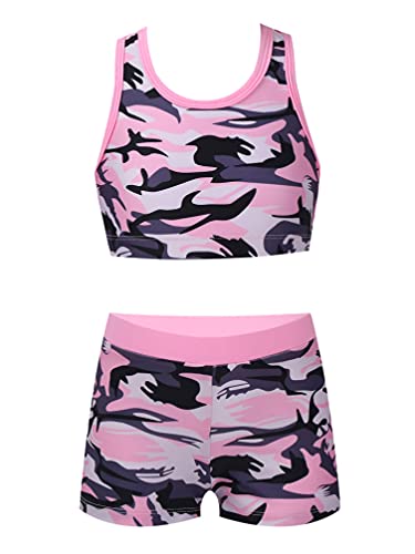 Kids Girls 2 Piece Swimsuit Bathing Suit Tankini Set Sports Crop Top with Booty Shorts Set
