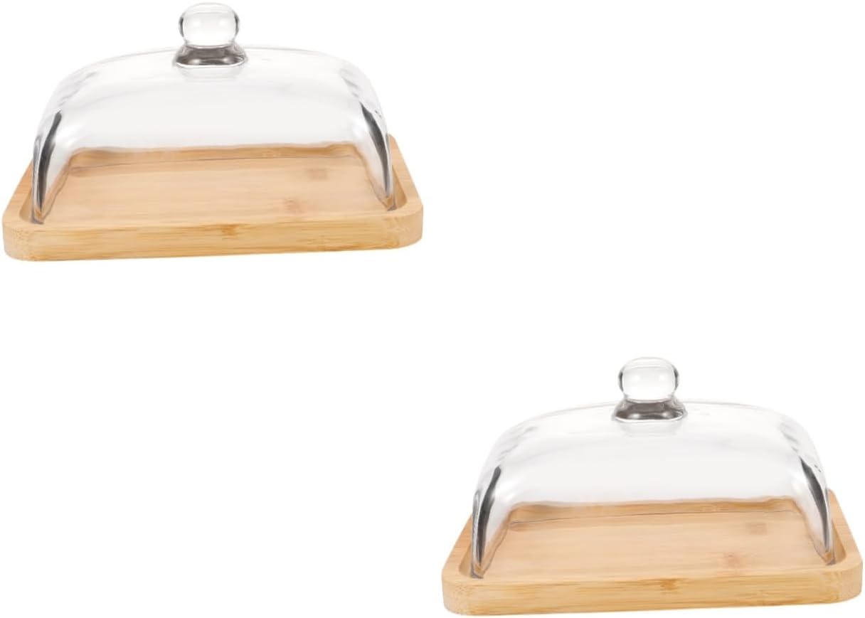 STOBAZA 2pcs Butter Dish with Glass Cover Butter Holder for Snacks Desserts and Cakes for Home Use Christmas and Thanksgiving Celebrations
