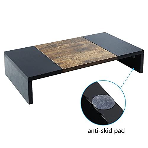 Teamix 20 Inch Modern Monitor Riser, Multi-Colored Wood Monitor Stand For Desk, Sturdy Tv/Screen/Pc/Printer/Laptop Riser,Computer Shelf With Storage Tv Holder For Home Office (Black+Brown, 20 Inch) #TOP4