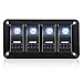 PAIRIER Panneau d'Interrupteur à Bascule 4 Gang avec Lumière LED Bleue Interrupteur à Bascule Étanche 12V / 24V pour Voitures, Bateaux, Yachts, Caravanes, Camions, VR