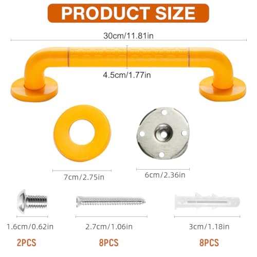 Image of HANNEA Stainless Steel Grab Bar for Bathroom, 11.8 Inch, Wall Mounted | Grab Handle for Bathroom, Anti-Slip Support, Screw Fixing, Stainless Steel, Senior Citizen Use