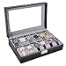 AUTOARK Leather 12 Watch Box Glass Top Watch Jewelry Display Case Organizer,Black,AW-040