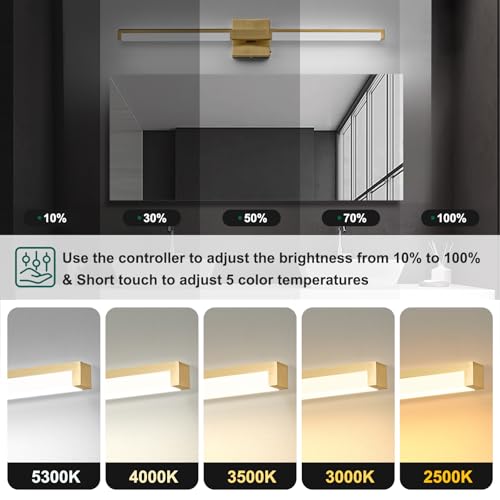 Image of OKELI 32 Inch Bathroom Vanity Light Fixtures, Gold Modern Light Fixtures Over Mirror, 16W 5CCT Dimmable Wall Light- 2Pack