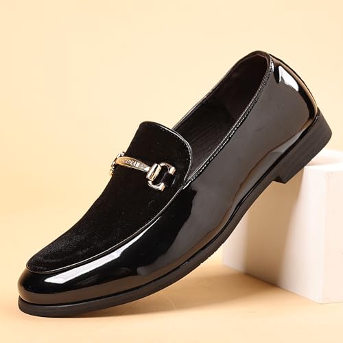 COSIDRAM Men's Casual Shoes Fashion Velvet Patent Leather Loafers Classic Gold Buckle Business Party Shoes3