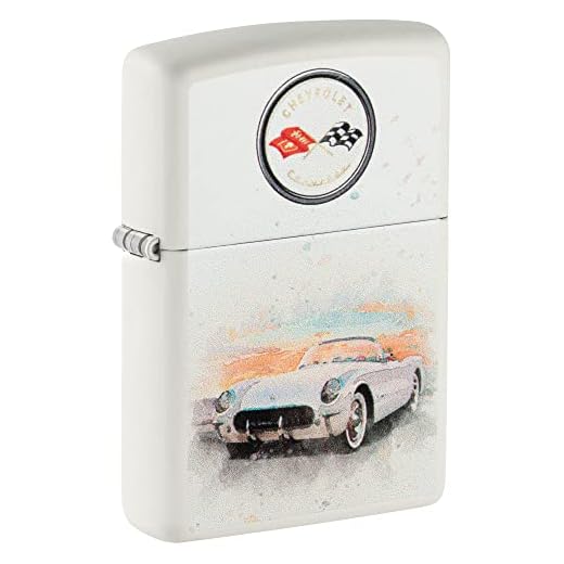 Zippo Chevy Vintage Corvette White Matte Pocket Lighter