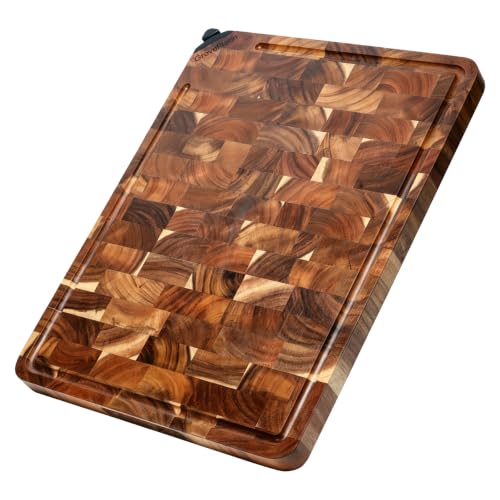 Large Acacia Wood Cutting Board End Grain Butcher Block 17 x 13 x 1 inch | for K...