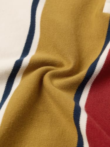 Image of The Souled Store Rugby Polo: Caravan Men and Boys Short Sleeves Polo Neck White Navy Mustard Red Striped Cotton Blend Oversized Drop Shoulder Breathable Knit Casual Polos