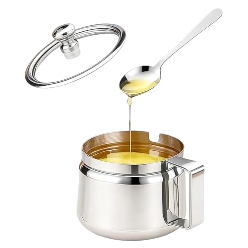 Recipiente de azúcar para barra de café, 500 ml, de acero inoxidable, recipiente de almacenamiento para ghee, olla con tapa y cuchara, para la cocina, para té, azúcar, sal, aceite, especias y para