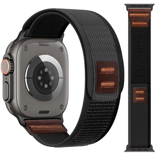 Ronkakar Nylon armband im Lederdesign, Kompatibel mit Apple Watch Armband Ultra 3 2 Series 11 10 9 8 7 6 5 4 SE 3 2 SE Damen Herren, Weiches, Dehnbares iWatch Armbänder für 49mm 46mm 45mm 44mm