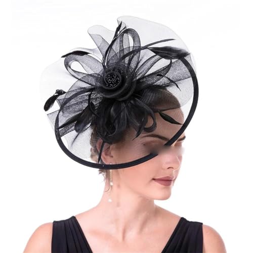 Pince à cheveux de chapeau fascinateur et pilulier de mariage noir pour femme