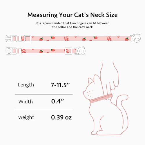 image for FYEQYAOU 2 Pack Cotton Breakaway Cat Collar Pink Strawberries and Whit