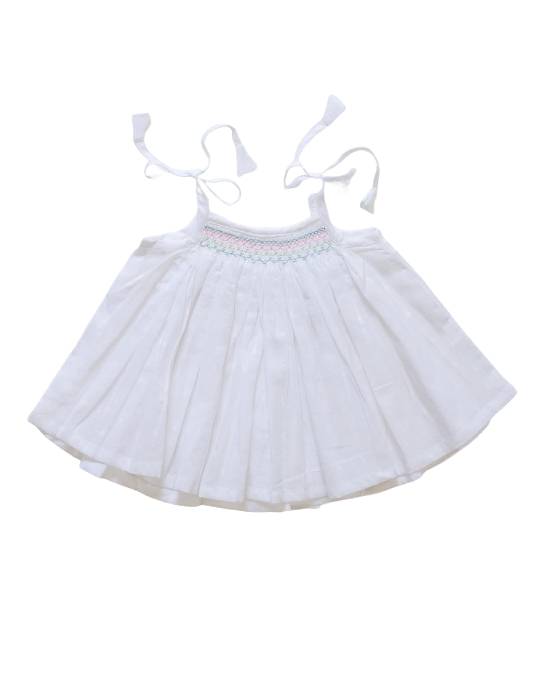 Newborn Baby Girl Pastel Mist Hand-Smocked Cotton Dress | 0-3 Months | Soft, Breathable & Flared Outfit for Baby Photoshoot | Handmade Pleated & Embroidered Tie-Up Smock-image-26