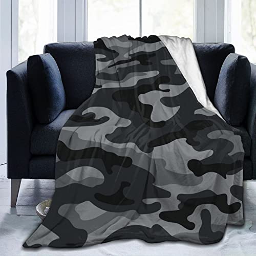 Perinsto Army Camouflage Throw Blanket Ultra Soft Warm All Season Black And Grey Camo Decorative Fleece Blankets For Bed Chair Car Sofa Couch Bedroom 50"X40" #TOP18