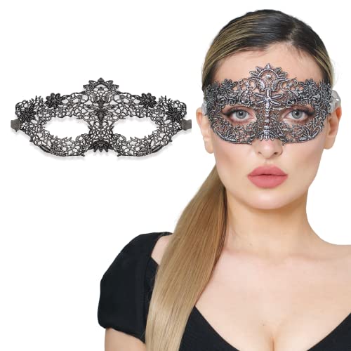 Silver Masquerade Mask For Women - Lace Masquerade Masks for Masquerade Party, Proms, Photo Shoot, Venetian Party, Mardi Gras, Halloween & Cosplay - Silver Color - Made in the USA