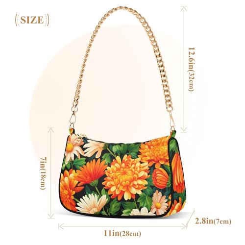 Orange Chrysanthemums Daisies Classic Purse Hobo Totes Women Tote Handbag Everyday Lady One Shoulder Bag Zipper Closure3