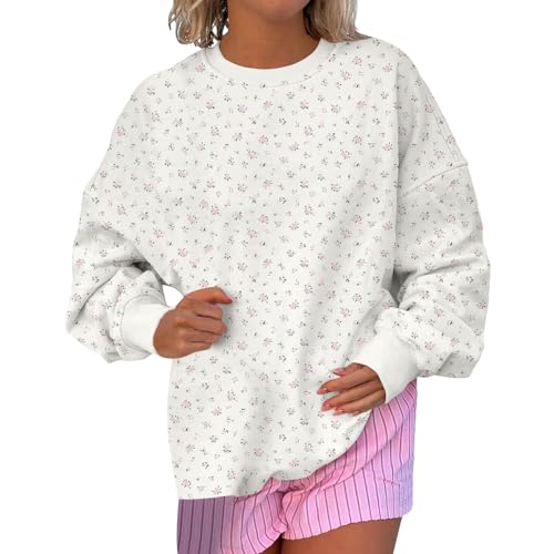 Image of Generisch Women's Sweatshirt Long Sleeve Pullover Crew Neck Oversized Top Comfortable Blouse for Everyday Office Holiday Ideal, White, L