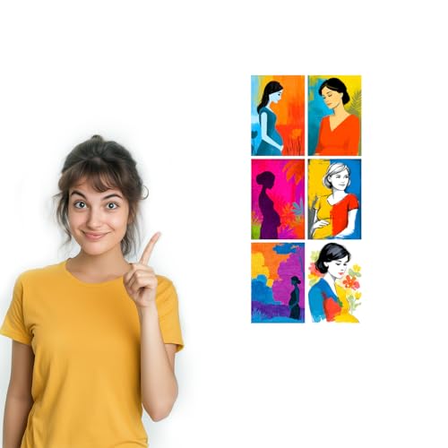 Image of SiddArtify Modern Woman Wall Art Poster Print Set - Colorful Abstract Female Portrait Decor for Living Room Bedroom Office - Set of 2-4x6 Inch - Board (Pack of 6) - Sticker (Pack of 6)