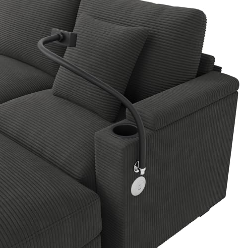 Canapé d’angle modulable velours côtelé USB-C Yihomfy