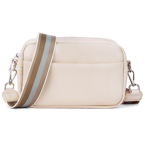 Aucuu Bolso de Mujer de Piel Genuina con un Solo Hombro, Bandolera con Correa Ancha, Bolso de Hombro Pequeño con Correa Ancha Trenzada para el Hombro, Beige