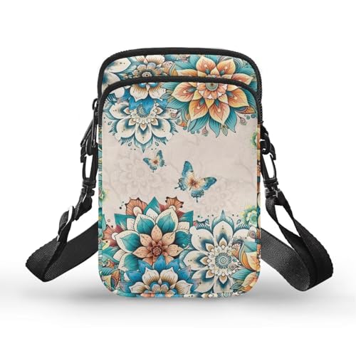 HUGS IDEA Mandala Butterfly Print Small Messenger Bag School Crossbody Purse Cross-body Pouch for Kids