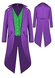 AI'MOURI Medieval Gothic Tailcoat Jacket for Kids, Boys Steampunk Renaissance Victorian Gothic Pirate Vampire Joker Jacket Cosplay Long Uniform Coat Plague Doctor Halloween Costume Tuxedo (Purple, L)