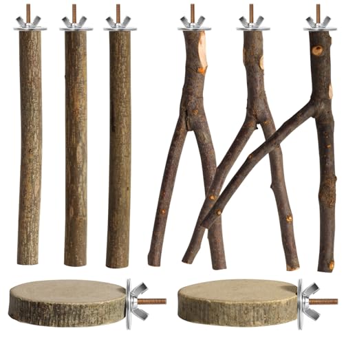 Image of 8 Pack 9 Inch Natural Wood Bird Perches for Cage, Wood Parrot Perch