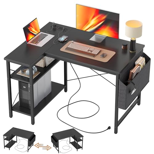 TIQLAB Small L Shaped Desk with Power Outlets - 40 inch...