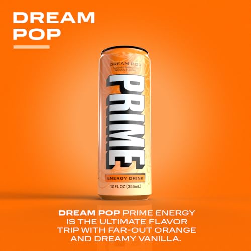 PRIME Energy DREAM POP | Zero Sugar Energy Drink | Preworkout Energy | 200mg Caffeine with 355mg of Electrolytes and Coconut Water for Hydration| Vegan | Gluten Free |12 Fluid Ounce | 12 Pack