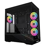 Lian Li V100 ATX Mid-Tower PC Case, 4 x 120mm ARGB PWM Fans Pre-Installed, LED RGB Strip, Display Platform with Tempered Glass, Support 420mm GPUs, 360mm Radiator, Optimized Airflow - Black (V100RX)