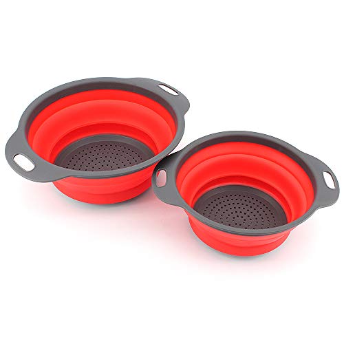 ShawFly Panier de vidange Pliable Ensemble de passoire Pliable Panier de Nourriture pour Fruits et légumes Panier de Lavage 2 pièces, pour égoutter Les pâtes, Les légumes et Les Fruits (Rouge)
