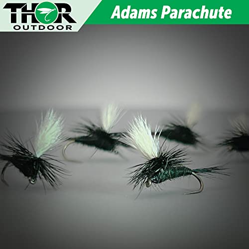 Thor Outdoor Adams Parachute Dry Fly - 6 Pc Set - Black, Hook Size #18 - Simple, Effective Fly Fishing Flies For Trout, Bluegill, Freshwater Panfish #TOP4