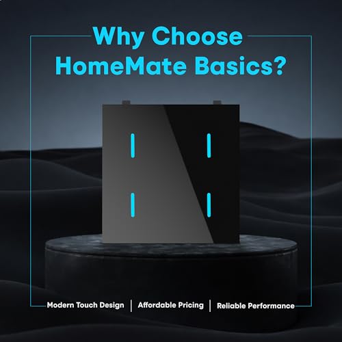Image of HomeMate Basics Non-Smart 4 Gang Touch Switch | On /Off Touch Control | No App Required | Elegant Touch Switches for Home and Office - Black