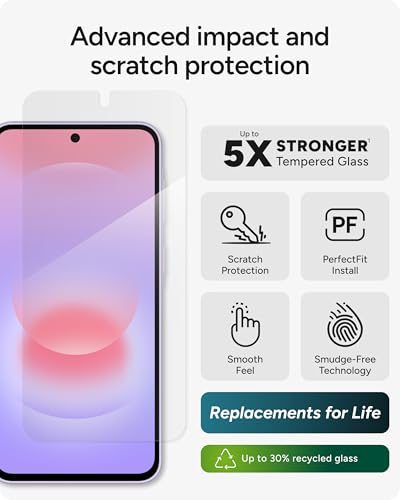 ZAGG Glass Elite Samsung Galaxy A37 5G Screen Protector - 5x Stronger Tempered Glass, Fingerprint Scanner Compatible, 30