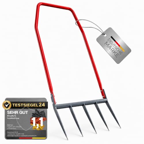 Broadfork Grabegabel 50 cm die extra stabile Doppelgrabegabel mit 6 mm verstärkten Zinken inkl. Ebook rückenschonender Bodenlockerer & Aerifizierer für Harte Böden