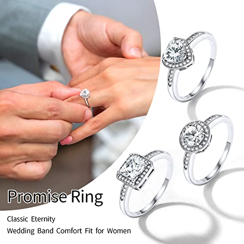 ChicSilver 925 Sterling Silver Heart/Round/Princess Cut Cubic Zirconia Simulated Diamond Solitaire Wedding Enagement Anniversary Ring for Women Size 5-123