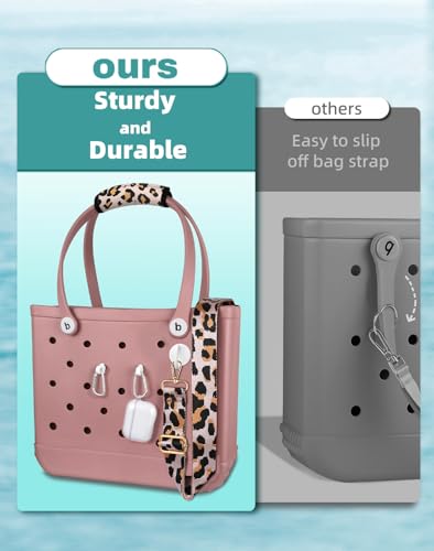 Bag Strap Crossbody for Bogg Bag Accessories - Mom Life Charms Shoulder Strap Neoprene Luggage Handle Wrap for Suitcase & 2 Key Holders Leopard4