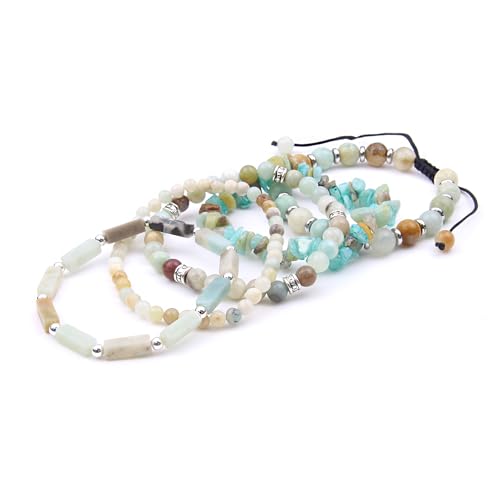 OXUNGALIZ 5Pcs Amazonite Bracelet for Women, Handmade Adjustable Amazonite Beads Beaded Bracelet Set Jewelry Gifts for Women