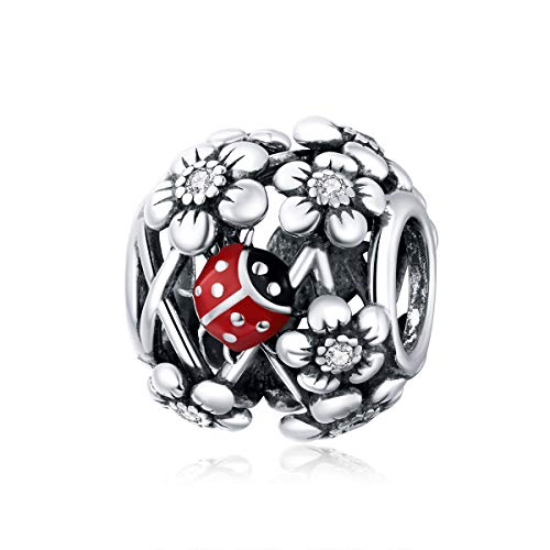 Ciondolo a forma di coccinella per braccialetti Pandora, in argento Sterling 925, con elfo, Argento sterling, Smalto