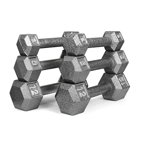 WF Athletic Supply Cast Iron Dumbbell Set, Solid Hexagon Grey Dumbbell Set, Strength Training Free...