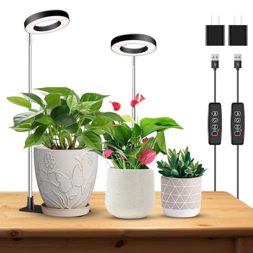 Kullinss Grow Light, 48 LEDs Full Spectrum Plant Lights for Indoor Growing, Halo Plant Light with 3/9/12H Timer, 3 Color Modes, 10 Brightness, Height Adjustable Grow Lamp for Small Plants (2 Pack) by Kullsinss - Used condition - US$16.80
