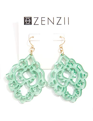 Zenzii Resin Acrylic Colorful Scroll Design Drop And Dangle Earrings For Women (Coral) #TOP3