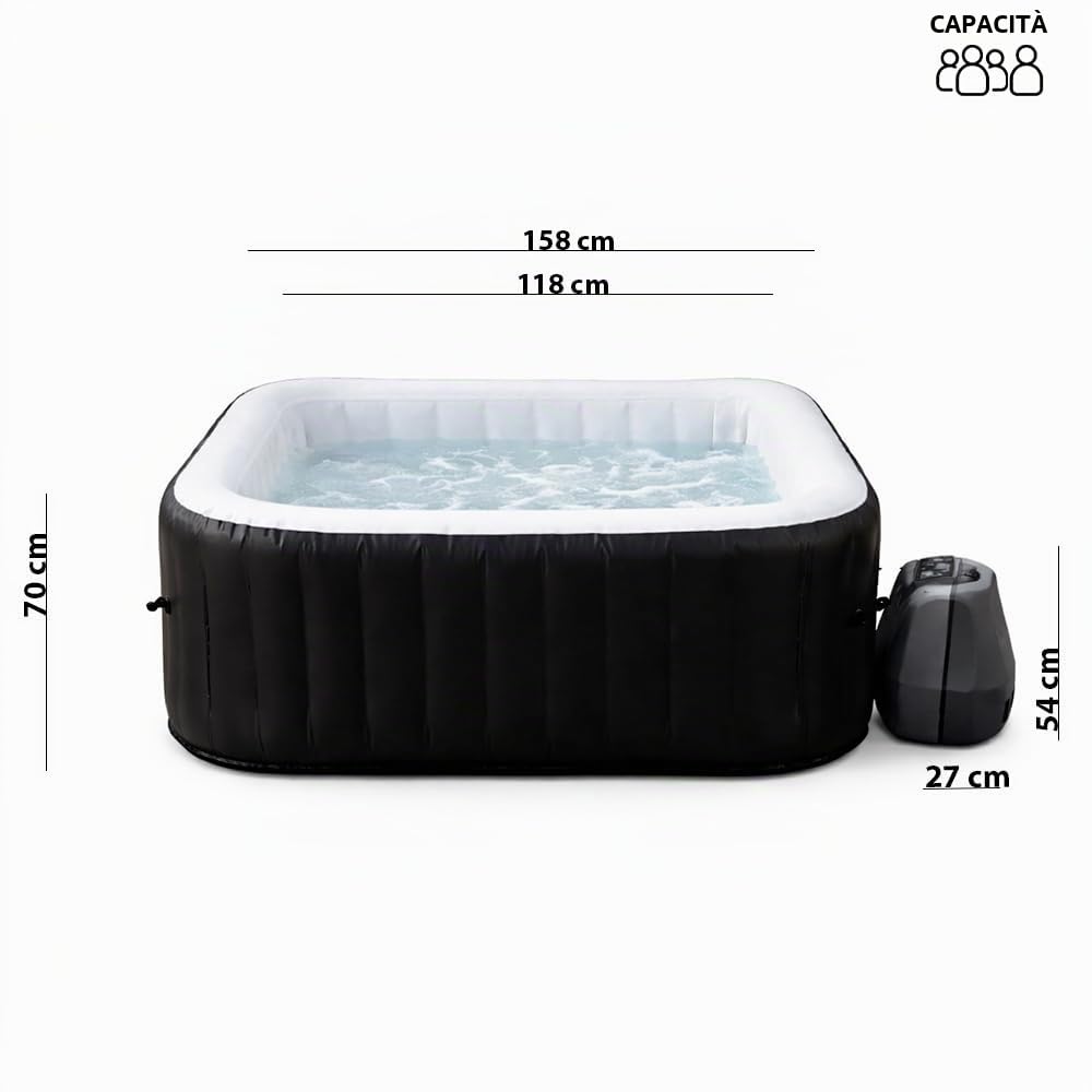 Piscina Idromassaggio Quadrata ARMONIA 4 Posti | Spa Gonfiabile con Riscaldamento, Sistema Filtrazione e Copertura con Accessori Inclusi