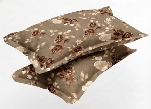 Image of IVAZA 240 TC Soft Ezyption Cotton Floral Print King Size Bedsheet - with 2 Pillow Covers, Hypoallergenic, Brethable, (Size- 90 x 90 Inch) Chocolate Brown