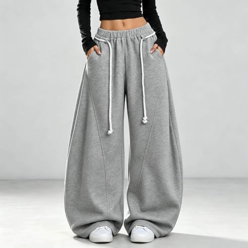 GOSEAGOTOFUN Barrel Sweatpants Women Baggy Fleece Lined Sweat Pants High Waisted Wide Leg Casual Pants Fall Fashion Joggers Grey Small - image 2
