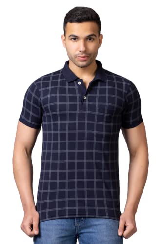 Image of PRORIDERS Half Sleeve 100% Pure Cotton Fabric Collared Regular Fit Men's Polo Checkered Tshirt with Pocket for Casual wear