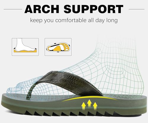 Image of ONCAI Flip Flops for Men, Mens Summer Beach Sandals with Faux Leather Straps and Comfort Cushion Yoga Mat, Arch Support Non Slip Soles US Size 7-15