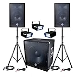 Pack amplificazione DJ PA bms-1812 2400 W SUB 46 cm – 2 hp 30 cm + cavi + 3 Mini ledstrobes lytor