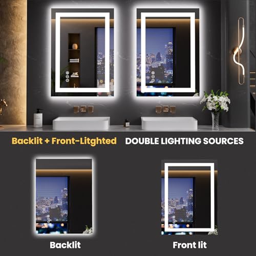 LOAAO 23.6"x31.5" LED Mirror for Bathroom, Lighted Bathroom Mirror with Lights, Anti-Fog, Dimmable, Memory Function, Easy to Install, Clear Reflection