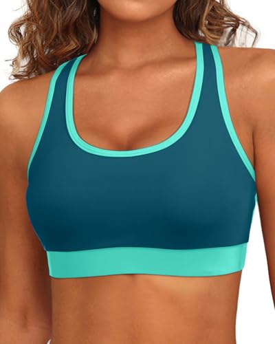 Image of Holipick Women's Sports Bra Bikini Tops Racerback Swim Top Scoop Neck Bathing Suits Top Modest Padded Crop Tops Swimsuit Only