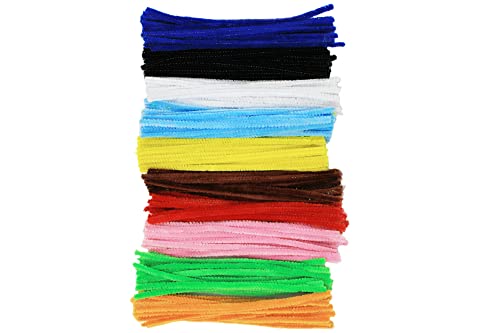 Bright Ideas Pipe Cleaners – Chenille Stems PK250 Assorted 15cm x 5mm for Arts & Craft,10 Assorted Colours Black, White, Yellow, Green, Light Blue, Pink, Orange, Brown, Red, Dark Blue. BI7974.